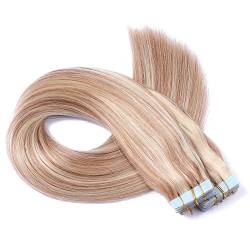 Tape In - On Hair Extensions - # 12/613 GESTRÄHNT - 50cm - 50 Tressen je 4cm Breit / 2,5g - 100% Remy Echthaar Haarverlängerung/Extention mit Klebeband Tressen by NOVON Hair Extentions von Haar-Profi