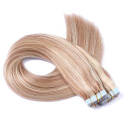 Tape In - On Hair Extensions - # 12/613 GESTRÄHNT - 60cm - 60 Tressen je 4cm Breit / 2,5g - 100% Remy Echthaar Haarverlängerung/Extention mit Klebeband Tressen by NOVON Hair Extentions von Haar-Profi