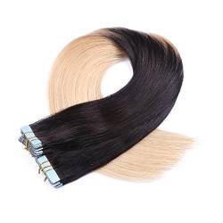 Tape In - On Hair Extensions - # 1B/24 OMBRE - 60cm - 60 Tressen je 4cm Breit / 2,5g - 100% Remy Echthaar Haarverlängerung/Extention mit Klebeband Tressen by NOVON Hair Extentions von Haar-Profi