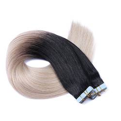 Tape In - On Hair Extensions - # 1B/GREY OMBRE - 40cm - 60 Tressen je 4cm Breit / 2,5g - 100% Remy Echthaar Haarverlängerung/Extention mit Klebeband Tressen by NOVON Hair Extentions von Haar-Profi