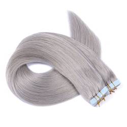 Tape In - On Hair Extensions - # SILVER - 40cm - 60 Tressen je 4cm Breit / 2,5g - 100% Remy Echthaar Haarverlängerung/Extention mit Klebeband Tressen by NOVON Hair Extentions von Haar-Profi