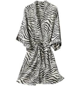 Habrur Bademantel Morgenmantel Damen-Chiffon-Pyjama, Zebra-Druck, Kimono-Robe, Nachthemd, Nachtwäsche, Bademantel Bademäntel (Color : A, Size : XL) von Habrur