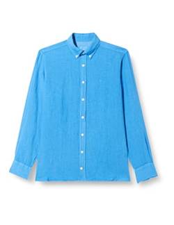HACKETT LONDON Herren Garment Dyed Linen B Hemd, blau, M von Hackett London