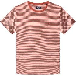 HACKETT LONDON Herren Linen Stripe Tee T-Shirt, Redwood, L von Hackett London