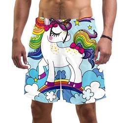 HadHfun Herren Badehose Nette Einhorn-Regenbogen-Wolken Schnell trocknende Badeshorts für den Strand von HadHfun