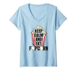 Damen Keep Calm And Eat Popcorn-Liebhaber, Movie Buffs, Theater T-Shirt mit V-Ausschnitt von Hadley Designs