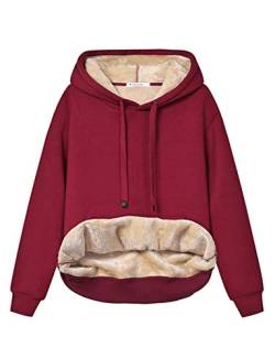 Haellun Damen Lässiger Winter Warm Fleece Sherpa Gefüttert Pullover Kapuzenpullover, rot, XXL von Haellun