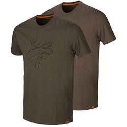 Härkila Graphic T-Shirt 2er-Set - Shirt für Jäger in zwei verschiedenen Farben mit Elch Aufdruck - Jagdshirt für Herren im 2er-Pack in Braun Grün und Orange, Größe:5XL, Farbe:Braun von Härkila