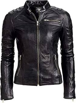 Damen Echtleder Asymmetrische Bikerjacke - Echtes Lammfell Lederjacken für Damen | Klassische Biker-Stil Lederjacke für Damen | Slim Fit Moto Lederjacke, Classic Rider, 46 von Hafsah