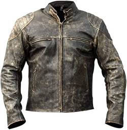 Hafsah Herren Vintage Retro Biker Motorrad Stilvolle Echtleder Jacke | Motorrad Distressed Cafe Racer Lederjacke, Antik-Lederjacke, D2, Schwarz, XXXL von Hafsah