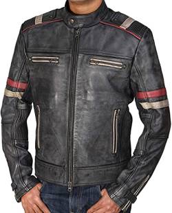 Hafsah Herren Vintage Retro Biker Motorrad Stilvolle Echtleder Jacke | Motorrad Distressed Cafe Racer Lederjacke, Retro-2, L von Hafsah