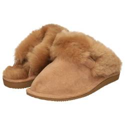 Haftic Damen Hausschuhe Leder Lammfell Warm Winter Gefüttert Geschlossen Atmungsaktiv Weiche Sohle Handgemacht Schafswolle Schlappen Pantoffeln Schuhe (38, Beige) von Haftic