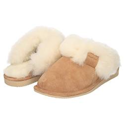 Haftic Damen Hausschuhe Leder Lammfell Warm Winter Gefüttert Geschlossen Atmungsaktiv Weiche Sohle Handgemacht Schafswolle Schlappen Pantoffeln Schuhe (38, Beige/Weiß) von Haftic