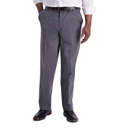 Haggar Herren Iron Free Premium Khaki Classic Fit Flat Front Expandable Waist Casual Pant Hose, Charcoal Heather, 34W / 32L von Haggar