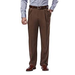 Haggar Mynx Gabardine-Hose für Herren, Plissierte Vorderseite, versteckte Dehnbare Taille, Eiche, 42 W/32 L von Haggar