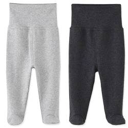 HahaNice Babyhose mit Fuß Baby Hose Jungen Mädchen Leggings Kleidung 3-6 Monate Dunkel- und Hellgrau, 2er-Packung von HahaNice