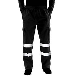 Cargohose Herren Taschen Vorne Men Road Work Overalls mit hoher Sicht lässige Pouches Work Casual Hosenhosen Arbeitshose Herren L (Black, XXL) von HaicoM