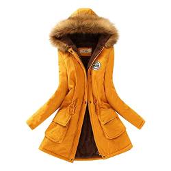 Damen Winter Wanderjacken Damen Fleece Gefüttert Warm Verdickter Mantel mit Fuzzy Kapuze Damen Reißverschluss Offen Warm Trendy Cardigans Slim Fit Mode Schnee Outwear Mantel Winddichte Jacke, gelb, 46 von HaicoM