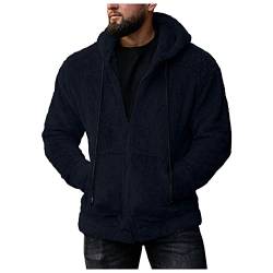 Fleecejacke Fell Herren Herren Kapuzenpullover Reißverschluss Fleece Sweatshirt Winter Volltonfarbe Outwear Langarm Warm halten Tasche Mode Mantel Jacken Herren Leicht (Dark Blue, M) von HaicoM