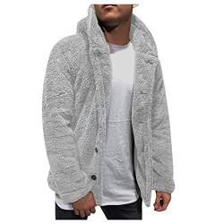 Fleecejacke Mit Stehkragen Herren Herren Winter solide Langärmel-warm Home weicher Baggy-Mantel mit Kapuzenvlies Außenbekleidung Mantel Herren Große Größen (Grey, XXXL) von HaicoM