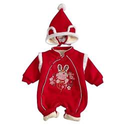 HaicoM Body Junge 92 Kurzarm Neugeborenes Baby, Mädchen, Junge, Hase, Kalender, chinesisches Neujahr, Tang-Anzug, rot, langärmelig, mit Fleece gefüttert, Strampler, Winter, warmer (Red, 0-3 Months) von HaicoM