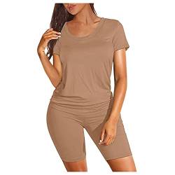 HaicoM Einteiliges Outfit für Frauen, kurzärmelig, sexy, figurbetont, gerippt, Bodysuit, U-Ausschnitt, Playsuits, Yoga, Workout, Bodywear, lässig, Biker-Shorts, Set für Damen, Strappy Unitard von HaicoM