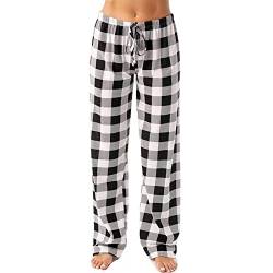 HaicoM Karierte Hose mit weitem Bein für Frauen Plus Size Damen Lounge Pyjama Hose High Rise Hose für Frauen Elastische Taille Damen Plaid Print Freizeithose Lose Homewear Schlafhose, Schwarz , 38 von HaicoM