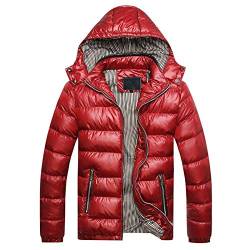 Herbst Mantel Herren Gepolsterte warm Wintermantel Baumwolle Einweg Verdickungsmütze Jacke für Herren Baumwolle Mäntel & Jacken Erweiterung Für Babytrage (Red, XXXL) von HaicoM