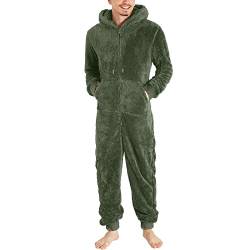 Herren Kuschelanzug Männer Kunstwolle Langarm Pyjama Lässig Einfarbig Reißverschluss Lose Mit Kapuze Overall Pyjama Lässig Winter Warm Rompe 1 Stück Anzug Fleece Auf Nachtwäsche (Army Green, XXXXXL) von HaicoM