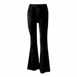 Hose Sommer Damen 44 Hohe Taille aus Pannesamt, bequem, weich, Stretch, 70er-Jahre-Yoga-Loungewear, ausgestellte Schlaghose Löcher Hose Damen Weit (Black, XL) von HaicoM