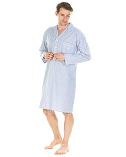 Haigman Langärmeliges Herren-Nachthemd aus 100 % Popeline-Baumwolle, Hellblau gestreift, L von Haigman