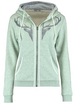 Hailys Damen Trachten Sweatjacke In44erl Zip-Hoody Oktoberfest mit Geweih JIA-2209083madl Light Fern Green Marl XS von Hailys