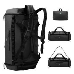 Haimont Faltbarer Seesack Rucksack mit Schuhfach, wasserabweisend, große Reisetasche für Männer und Frauen, zum Wandern, Camping, Fitnessstudio, 50 l, Schwarz von Haimont