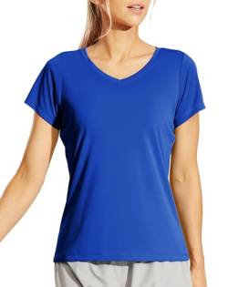 Haimont Schnelltrocknende Kurzarm-T-Shirts für Damen, V-Ausschnitt, LSF 50+, für Workout, athletisch, Fitness, Laufen, Feuchtigkeitstransport, Königsblau, X-Groß von Haimont