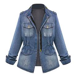 Haiorziyou Jeansjacke Mit Puffärmeln Denim Damenmantel Plus Jeans Frauen Ketten-Übergröße Jacke lässige Pouch Frauen Anzüge & Sätze Mantel Damen Übergang von Haiorziyou