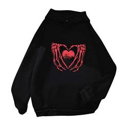 Haiorziyou Kontra K Hoodie Damen süßes Sweatshirt Kawaii Langarm Hoodie Herz Druck Pullover Tops für Teenager Frauen Kleidung Wärmepullover, Schwarz, L von Haiorziyou