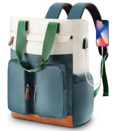 Hairao Laptop-Rucksack für Damen, Anti-Diebstahl-Rucksack mit USB-Anschluss, großer Rucksack für College, Reisen, Arbeit, Grün / Weiß, Tagesrucksäcke von Hairao