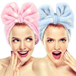 Hairizone Kosmetik Make-up Stirnbänder, niedliche Haarbänder zum Waschen Gesicht Dusche Spa für Frauen und Mädchen, 2 Pack elastische Haarbänder mit weichen großen Bogen (Rosa/Blau) von Hairizone