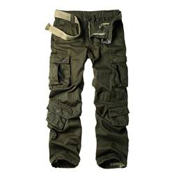 8 Taschen Militär Rot Schwarz Cargohose Herren Baumwolle Hose Baggy Camouflage Tactical Pants Casual Overall, armee-grün, 36-41 von Haitpant