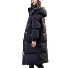 Haitpant Damen Daunen-Baumwolljacke Winter Koreanische Lose Baumwolle Gepolsterter Mantel Lässiger Langer Mantel Dicker Warmer Kapuzenparka, Schwarz , 36 von Haitpant