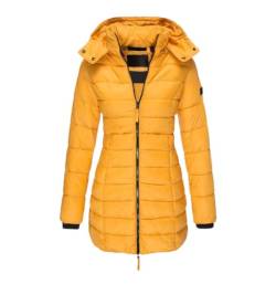 Haitpant Damen Winter Lange Daunenmantel Dicke Warme Kapuze Baumwolle Gepolstert Puffer Jacke Mantel, gelb, 50 von Haitpant