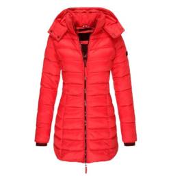 Haitpant Damen Winter Lange Daunenmantel Dicke Warme Kapuze Baumwolle Gepolstert Puffer Jacke Mantel, rot, 36 von Haitpant