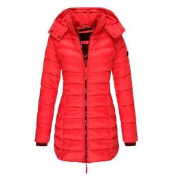 Haitpant Damen Winter Lange Daunenmantel Dicke Warme Kapuze Baumwolle Gepolstert Puffer Jacke Mantel, rot, 38 von Haitpant