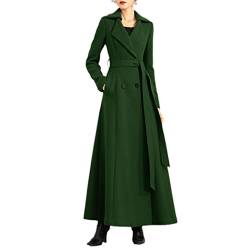 Haitpant Damen Wollmantel Herbst Winter Elegant Anzug Kragen Dicke Warm Schnürung Slim Lange Wollmischung Mantel, Green, 50 von Haitpant