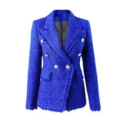 Haitpant Dicker Winterstoff, Tweed, königsblau, Jacken für Damen, glänzend, schmal, luxuriös, Damen-Blazer, blau, 48 von Haitpant