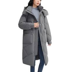 Haitpant Herbst Winter Frauen Tasche Reißverschlüsse Unten Mantel Verdickte Warme Lange Mantel Langarm Knöpfe Kausale Parkas Büro Mantel, grau, 42 von Haitpant