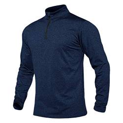 Haitpant Herren Dünner Fleece-Pullover Viertelreißverschluss Rollkragen Langarm Laufen Workout Pullover Sweatshirt, navy, XXL von Haitpant