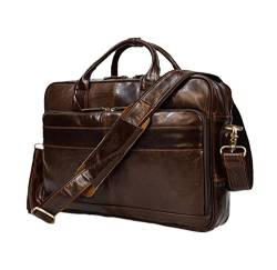 Herren Echtleder Aktentasche Retro Handtaschen Business Umhängetasche für 38,1 cm Laptop Casual Rindsleder Tasche, Öl-Kaffee, Kuriertasche von Haitpant