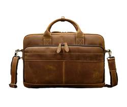 Herren Echtleder Aktentasche Retro Handtaschen Business Umhängetasche für 38,1 cm Laptop Casual Rindsleder Tasche, braun, Aktentasche von Haitpant