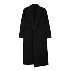 Male Winter Cardigans Blends Black Turn-Down Collar Long Overcoat With Belt, Schwarz , L von Haitpant